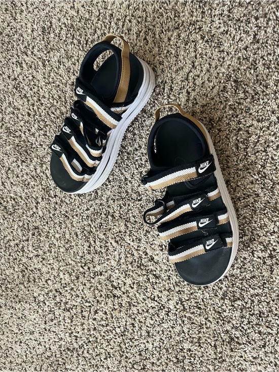 Nike Shoes - Nike Black and Gold Striped Hook-and-Loop Sandals